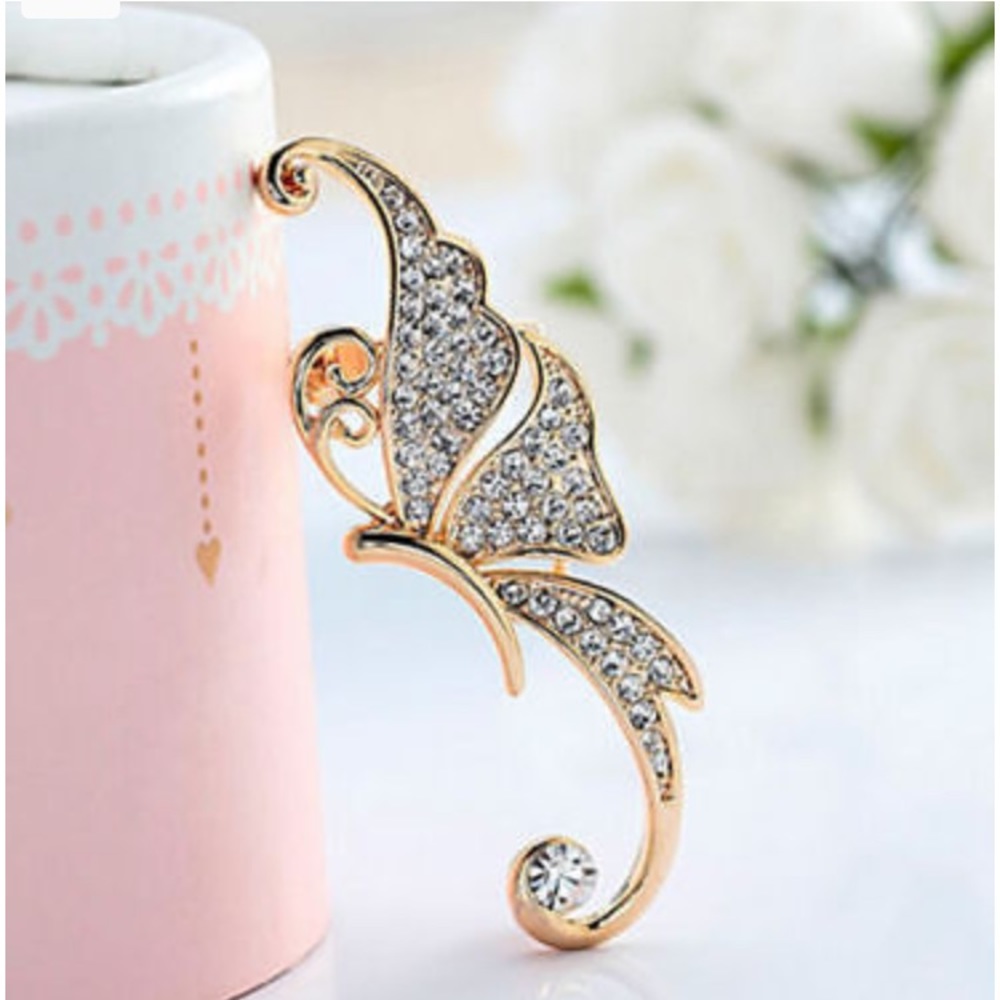 NWT Gold Butterfly Clear Crystals Left Ear Cuff